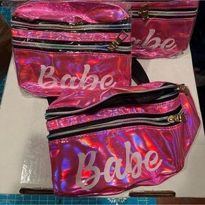 Holographic Barbie “babe” bachelorette Fanny packs